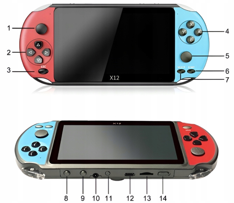 KONSOLA PRZENOŚNA DO GIER RETRO X12 PLUS DUŻO GIER Waga produktu z opakowaniem jednostkowym 1 kg