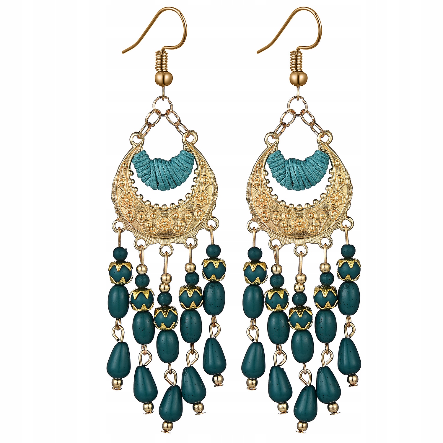 

Kolczyki wiszące chwost frędzle złote zielone