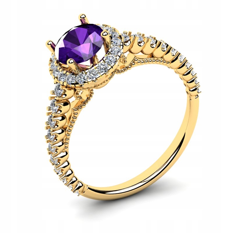 

Pierścionek Złoty Zaręczynowy Z Fioletową Cyrkonią