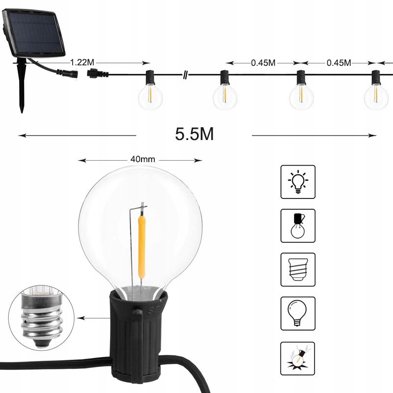 GIRLAND SOLAR SOAR LEMPOS 10LED - 5,5m Ilgis 550 cm