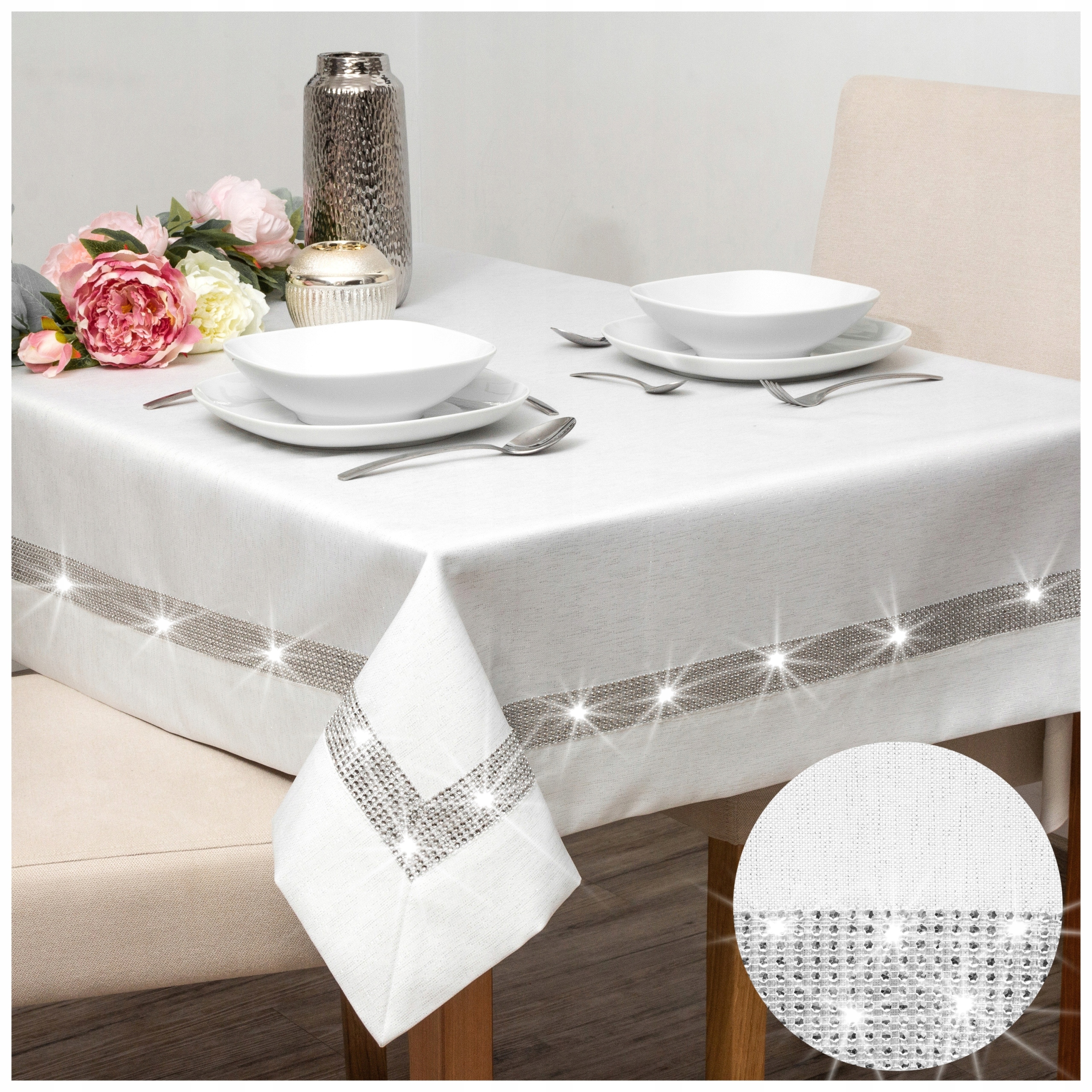 

Obrus plamoodporny Glamour Cyrkonie 140x220 biały