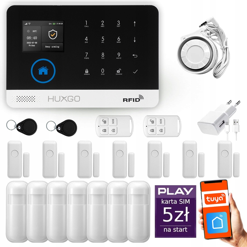 Bezdrôtový alarm Gsm WiFi s aplikáciou Tuya, sada Huxgo HXA003