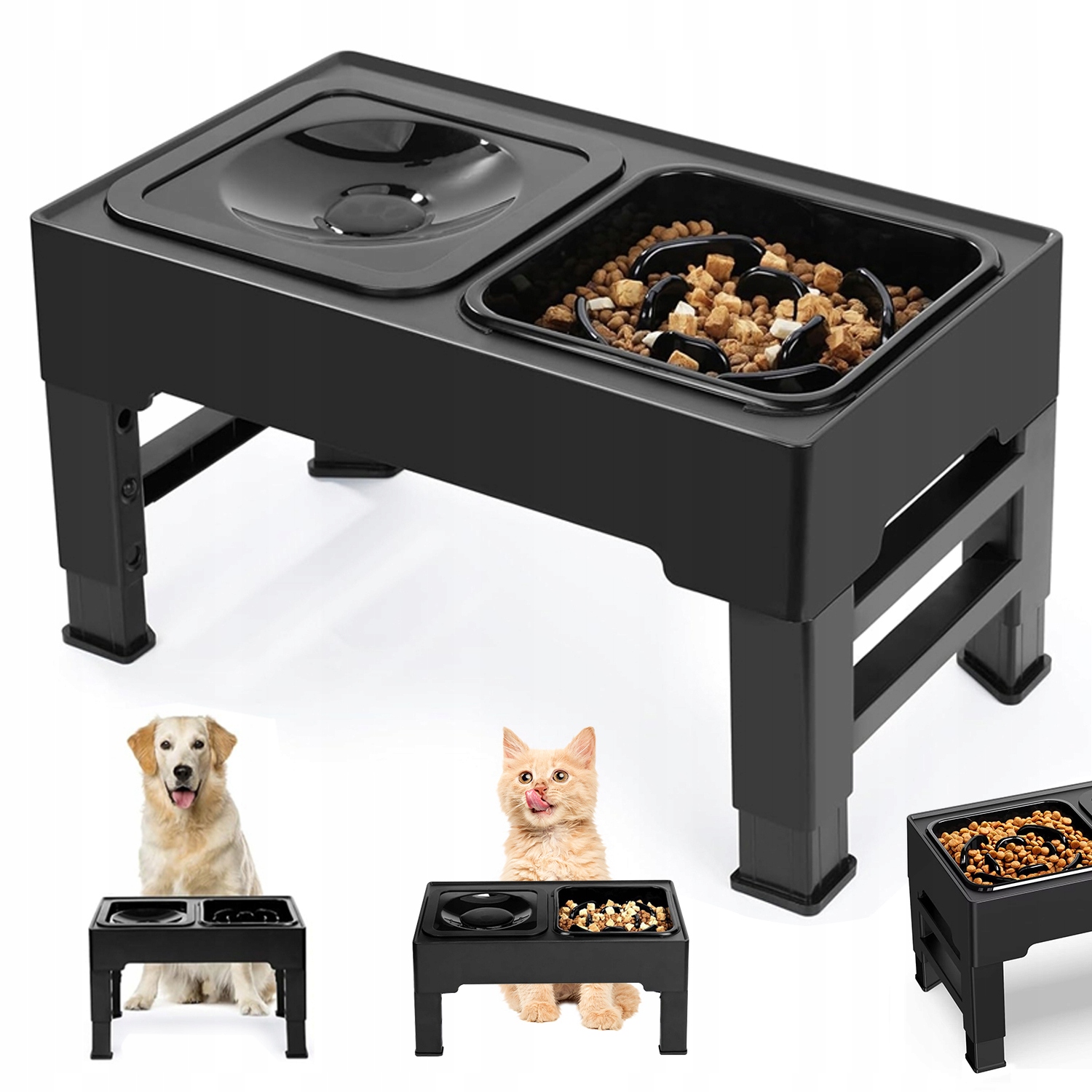 Zvedací Krmná Stanice Se 4 Úrovněmi Výšky Pro Psy, Černá