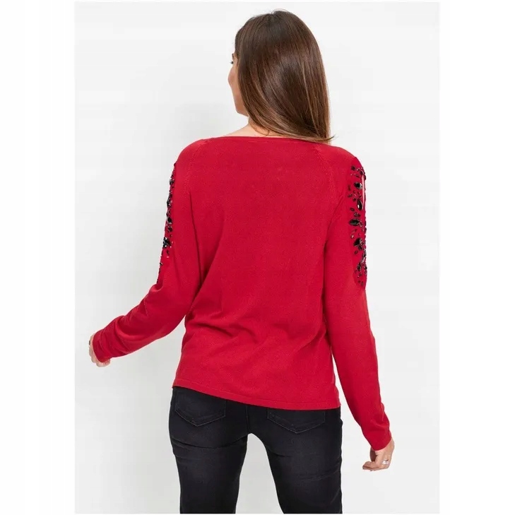 BONPRIX SWETER PULLOVER ODKRYTE RAMIONA ZDOBIENIE CYRKONIE 40-42 Marka Bonprix