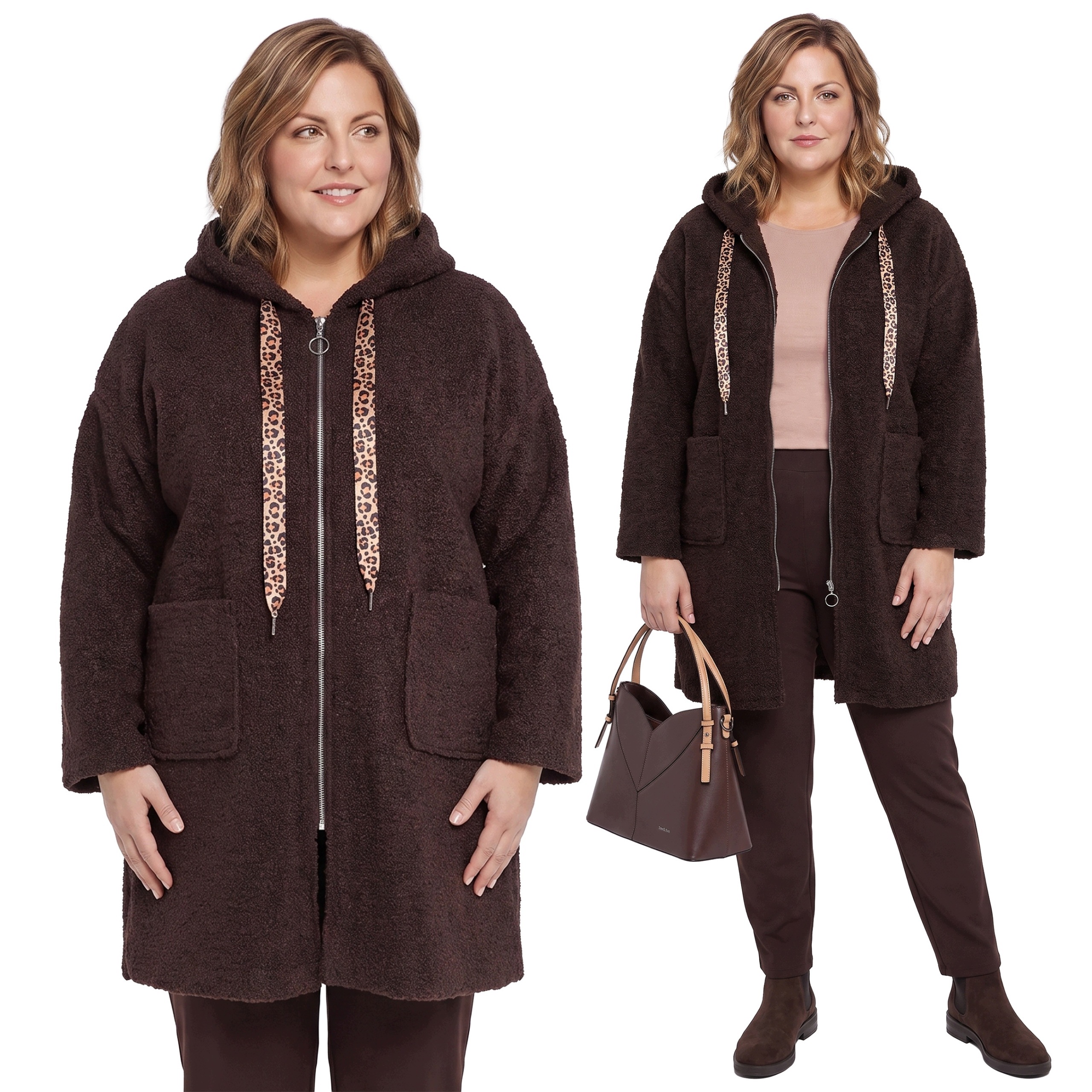 Tmavě hnědá mikina s proužky s leopardím vzorem plus size velikost 54-58