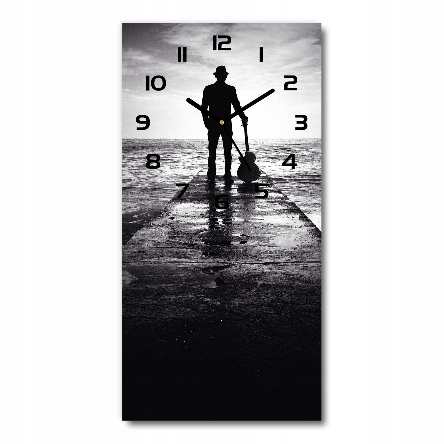 

Szklany zegar wiszący Gitarzysta na molo 30x60 cm