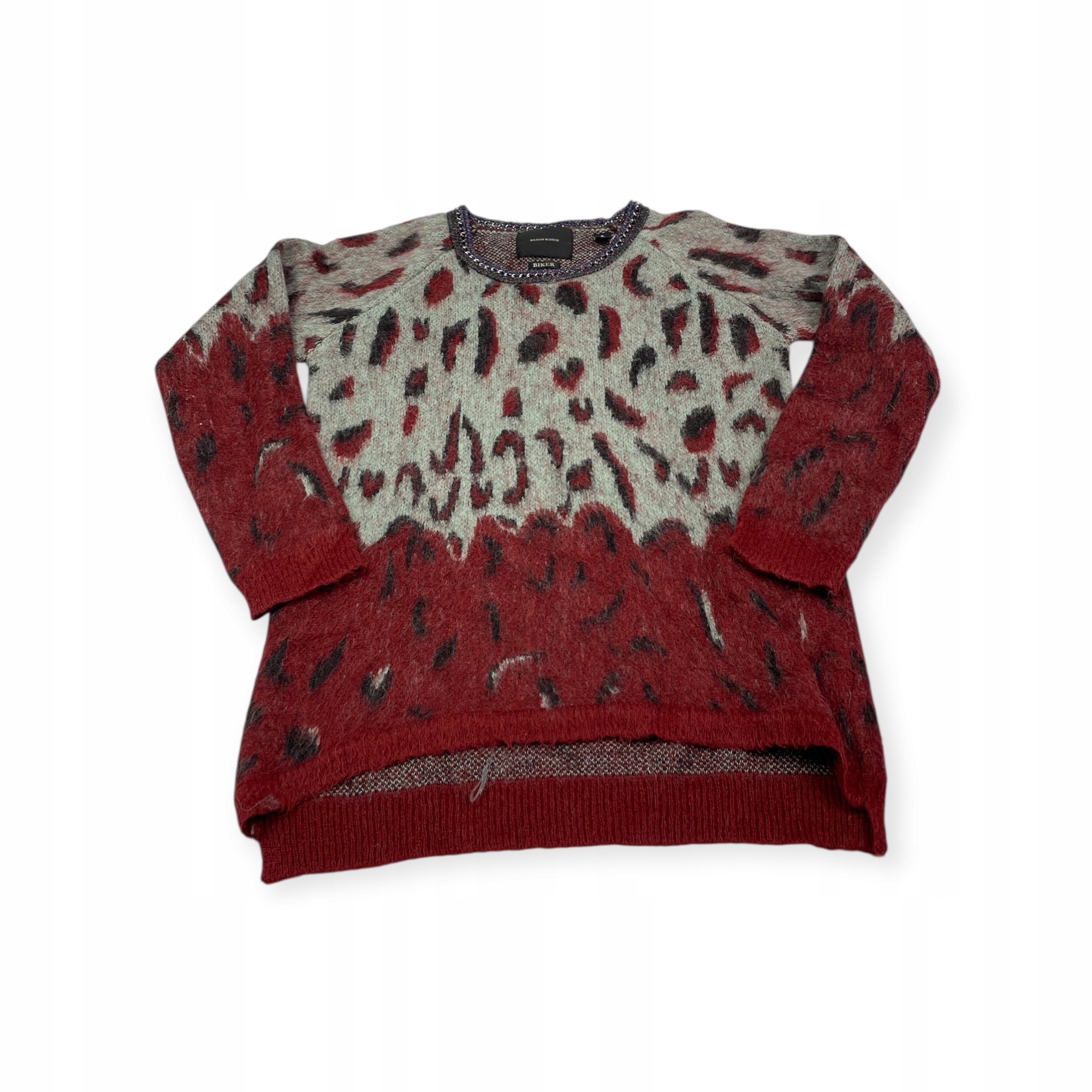 Dámský svetr Maison Scotch L nový vzor panterka červeno-šedý