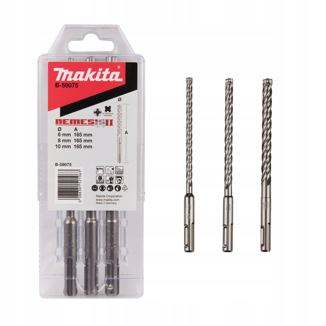 Sada vrtáků Makita B-59075 Nemesis2 Sds 165 mm 4-břité 4-spirálové 3ks