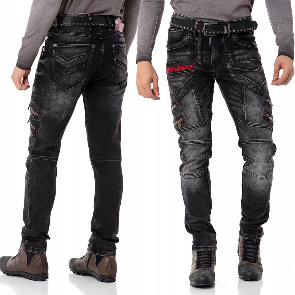 Cipo & Baxx kalhoty pánské CD795 L:34 jeans džíny moto černá 40