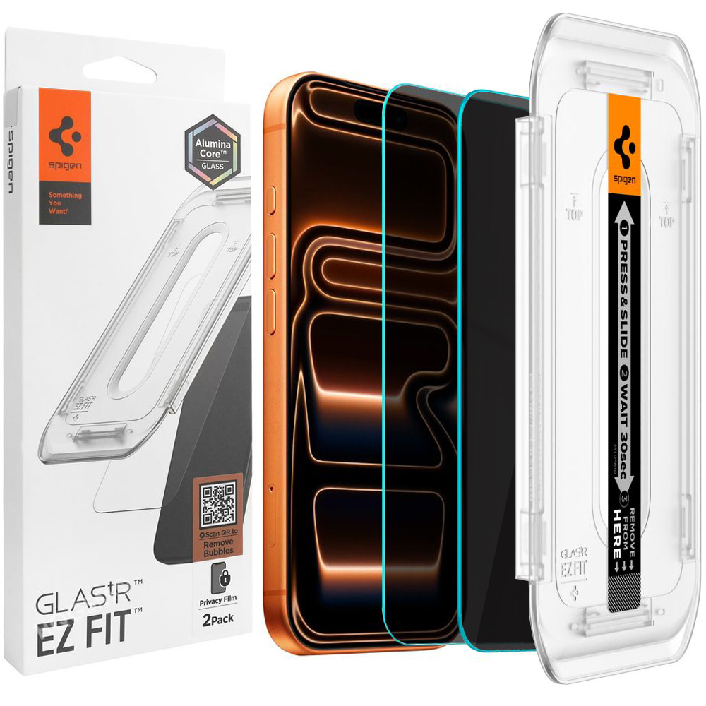 2x s privátním filtrem Sklo s aplikátorem pro Apple iPhone 17 Pro Max, Spigen