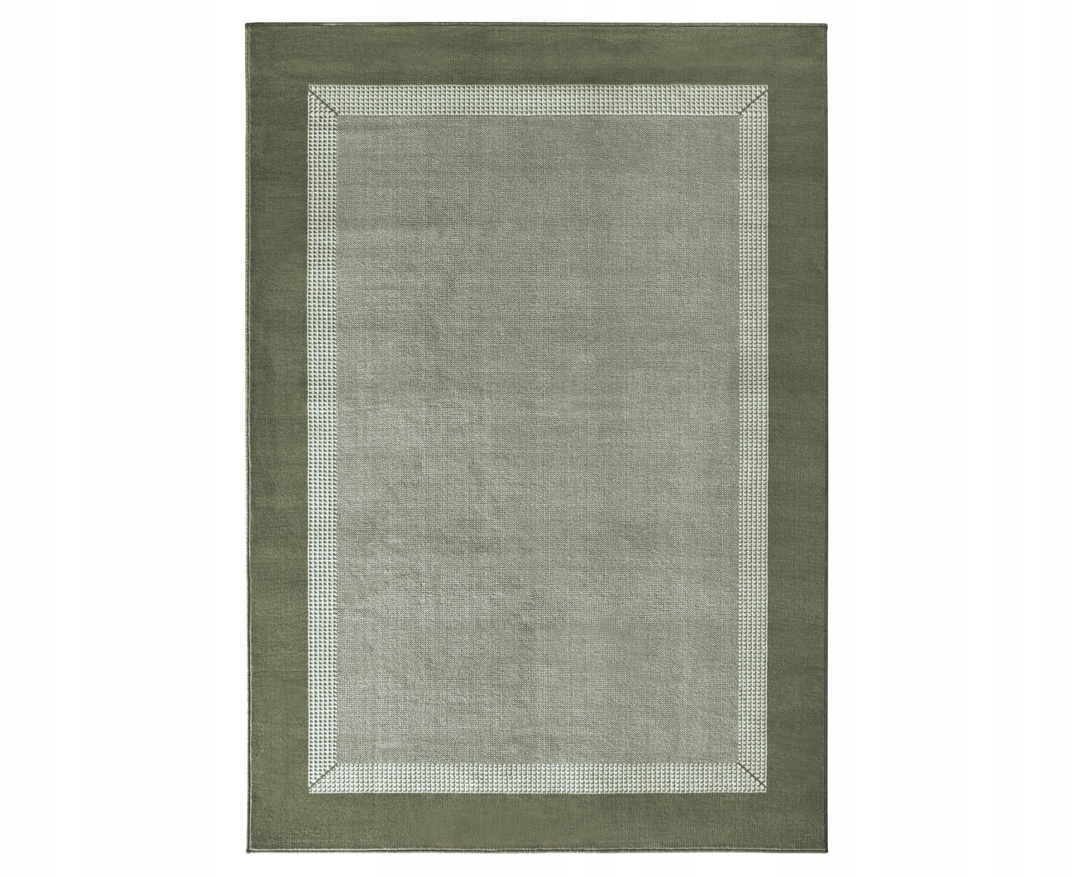 Koberec moderní do obývacího pokoje 200 x 290 cm, zelený s rámečkem, měkký vlas