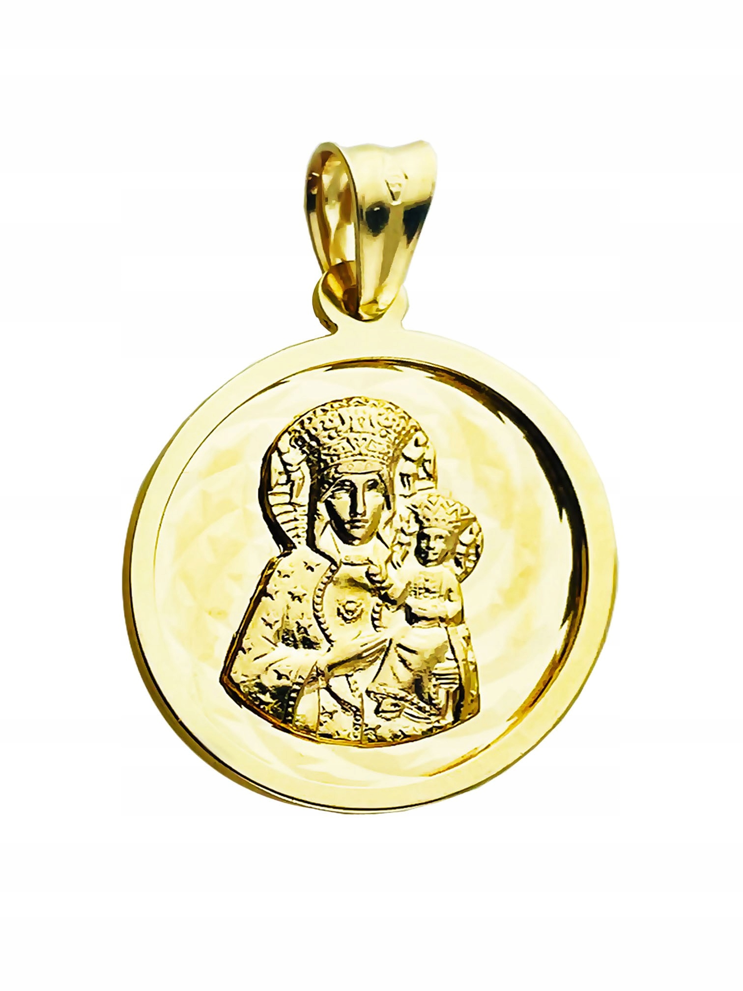 Zlatý Medailonek Přívěsek Panna Maria Čenstochovská Křest Svaté Přijímání