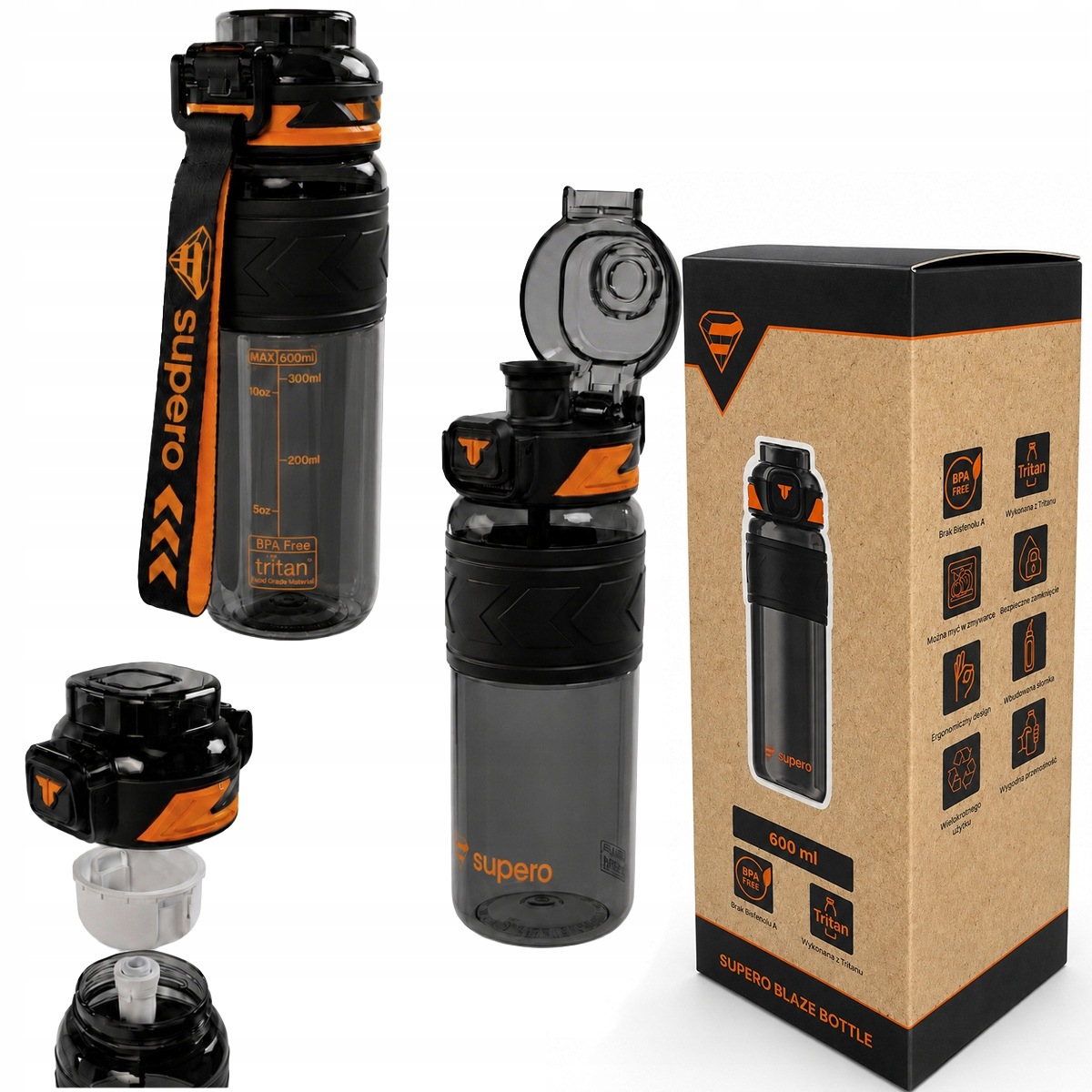 Butelka Na Wodę Szczelna Bpa Free Tritanowy Sportowy Bidon Z Ustnikiem 0.6L