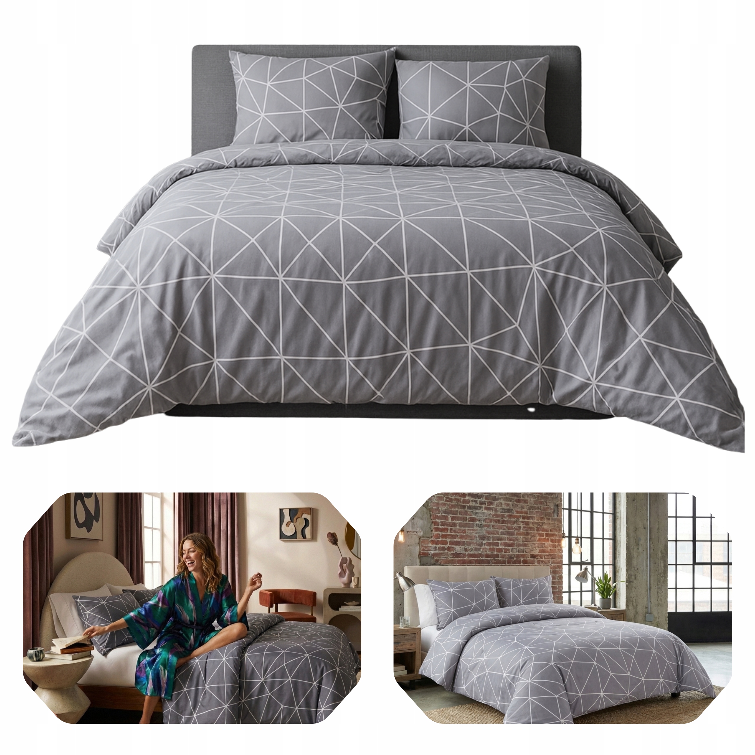 Sada Povlečení Rosa 200x220 2x povlak na polštář 70x80 Šedý Satén Bavlna