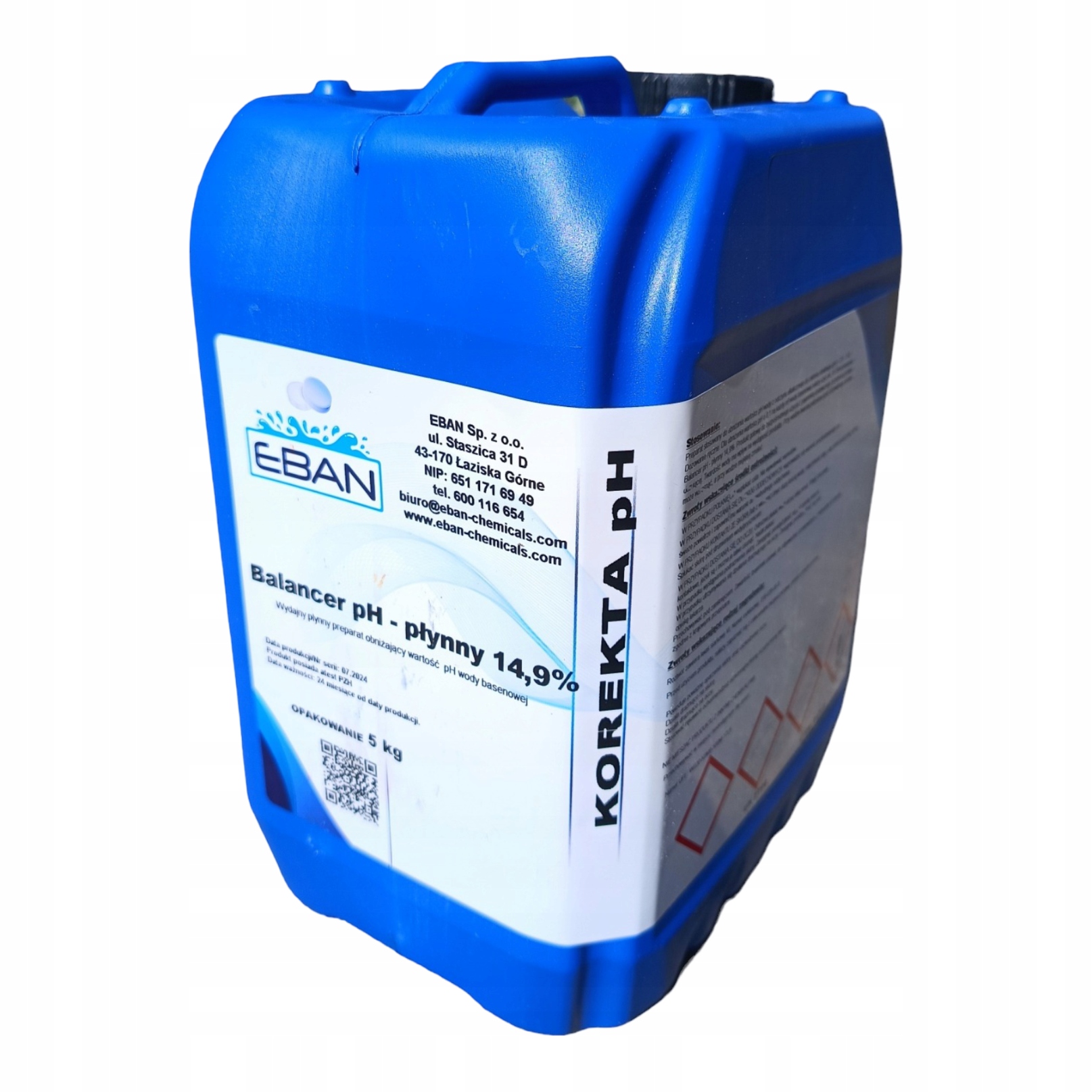 Płyn do Basenu Obniżanie pH Minus Balancer pH 14,9% 5L Basen Jacuzzi Eban