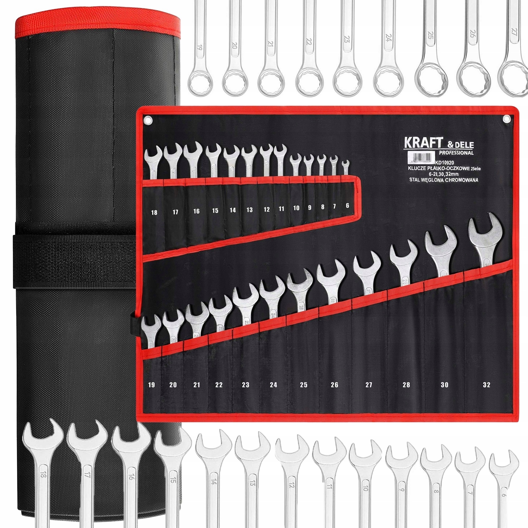 Klucze Płasko-oczkowe Zestaw 25 El 6-32 mm Organizer Zawieszka Do Warsztatu