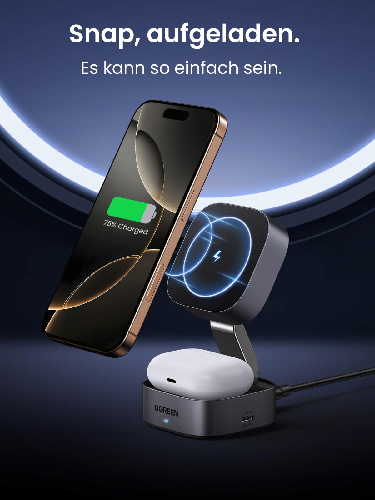 UGREEN MagFlow 2w1 Stacja Ładowania iPhone MagSafe Bezprzewodowa Składana — miniatura 3