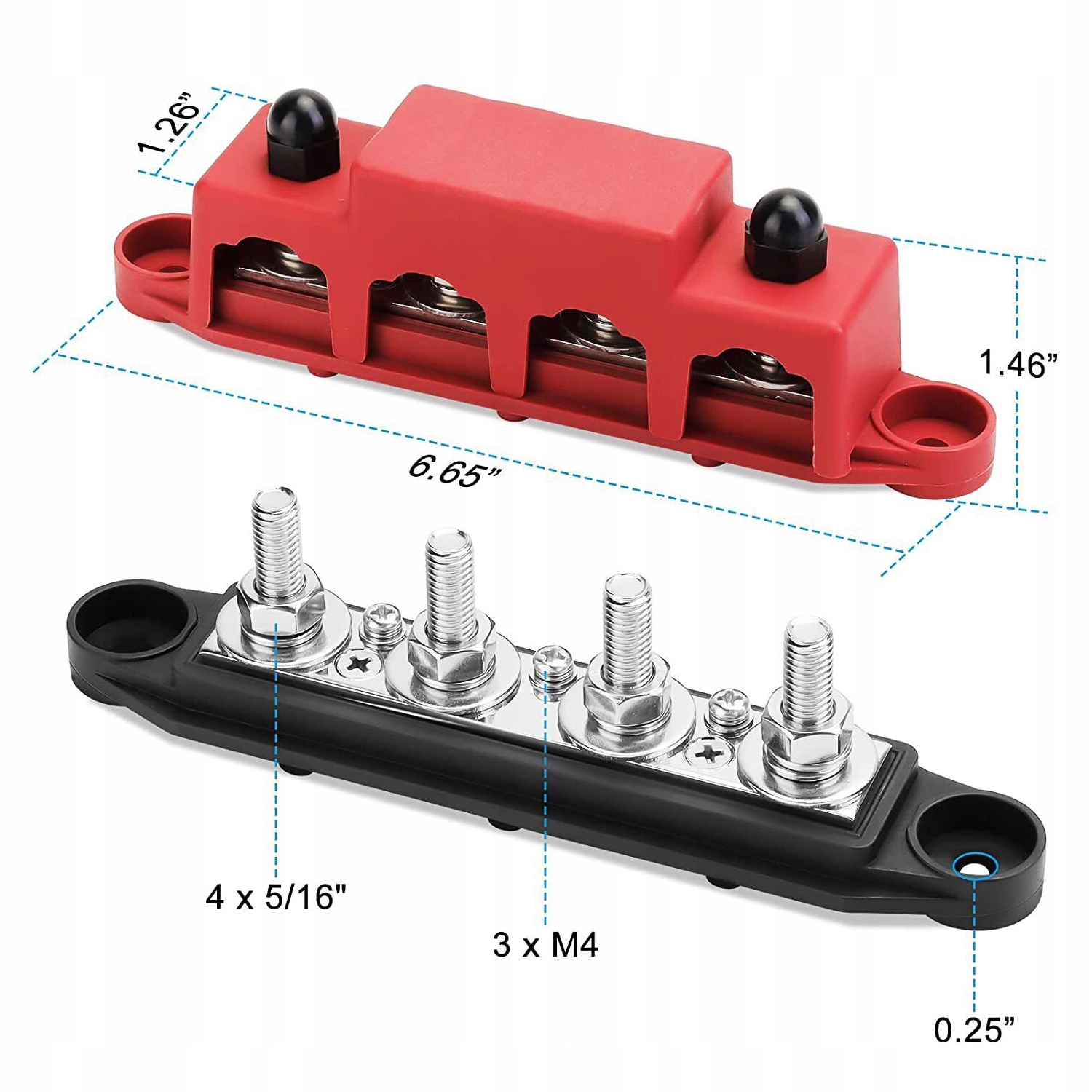 BLOK DYSTRYBUCYJNY ZASILANIA 4 x M8 DO ŁODZI SAMOCHODU 12V 250A 2SZT Waga produktu z opakowaniem jednostkowym 1 kg