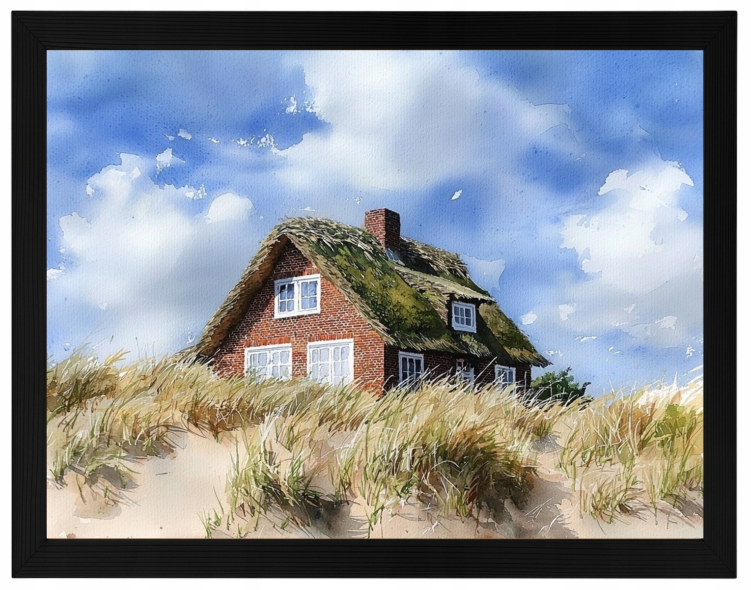Plakát Rámeček Dřevo Domek Střecha Pláž Duny Jídlo Fanø Klid 80x60