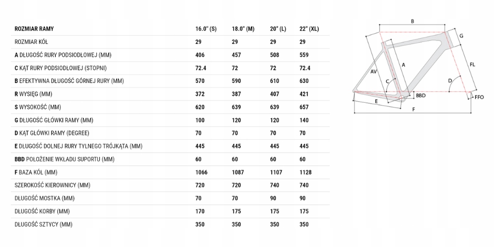Rower MTB Superior XC 819 czerwony rama 22 cale Rozmiar koła (