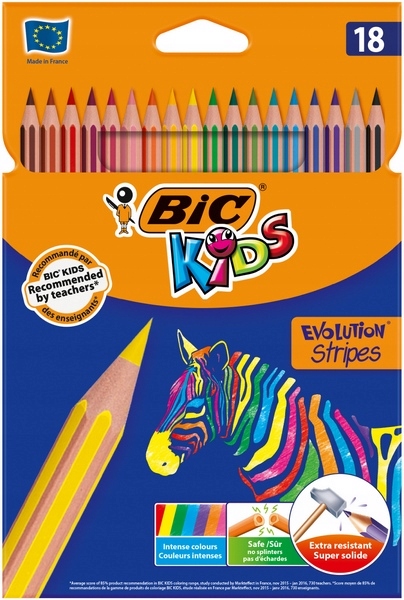 

18X Bic Kredki Szkolne Niełamliwe Stripes Evo