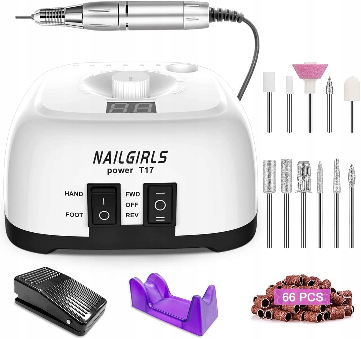 NAILGIRLS Elektryczny Pilnik 11w1 35000 RPM LED Wyświetlacz