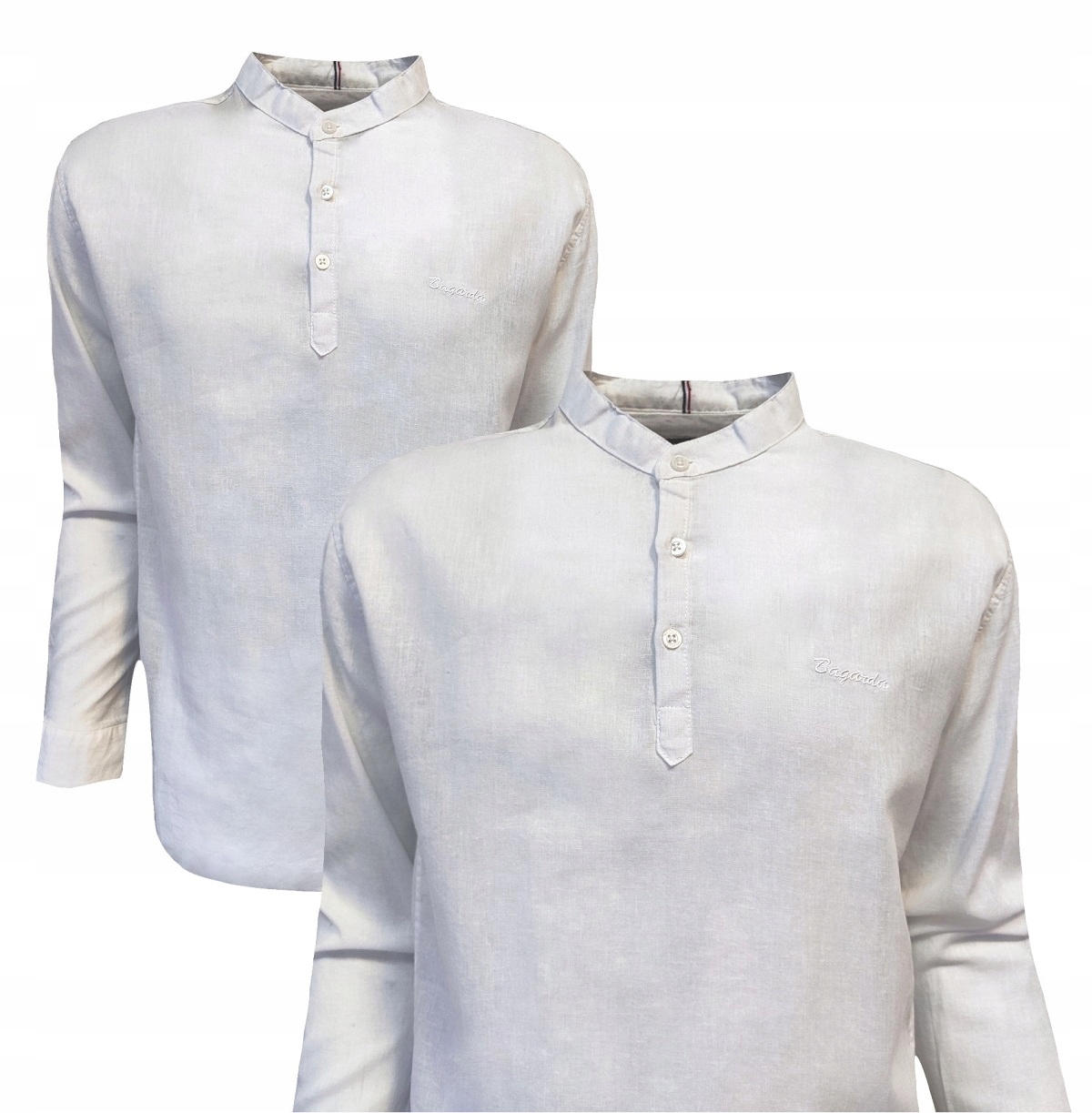 Lněná košile vzdušná letní se stojáčkem s knoflíkem, bílá, velikost L, Bagarda