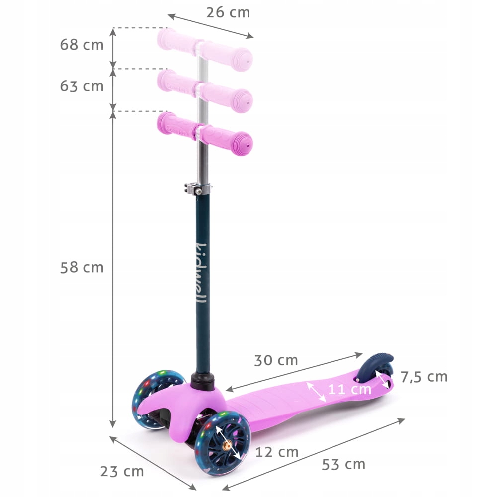 Hulajnoga trójkołowa Kidwell Uno balansowa led Wysokość kierownicy 58-68 cm