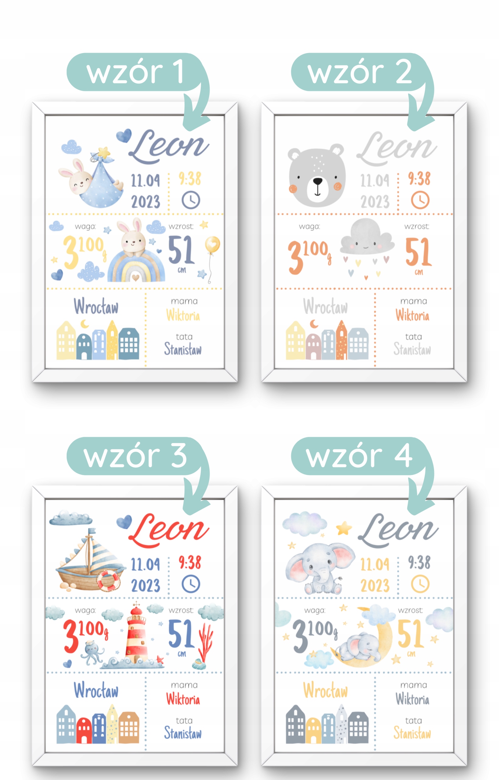 METRYCZKA DLA DZIECKA PREZENT NA CHRZEST DLA CHŁOPCA PLAKAT OBRAZ W RAMIE EAN (GTIN) 7038081171008