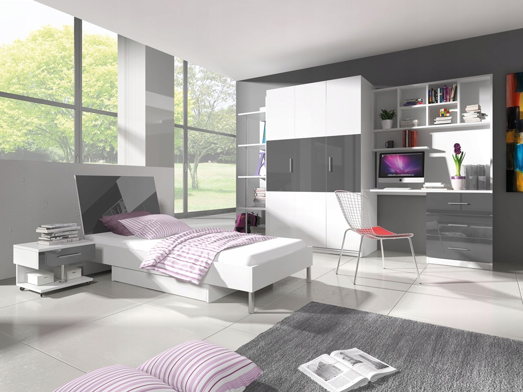 Meble Młodzieżowe z Biurkiem Biały połysk Raj 3 Marka inna