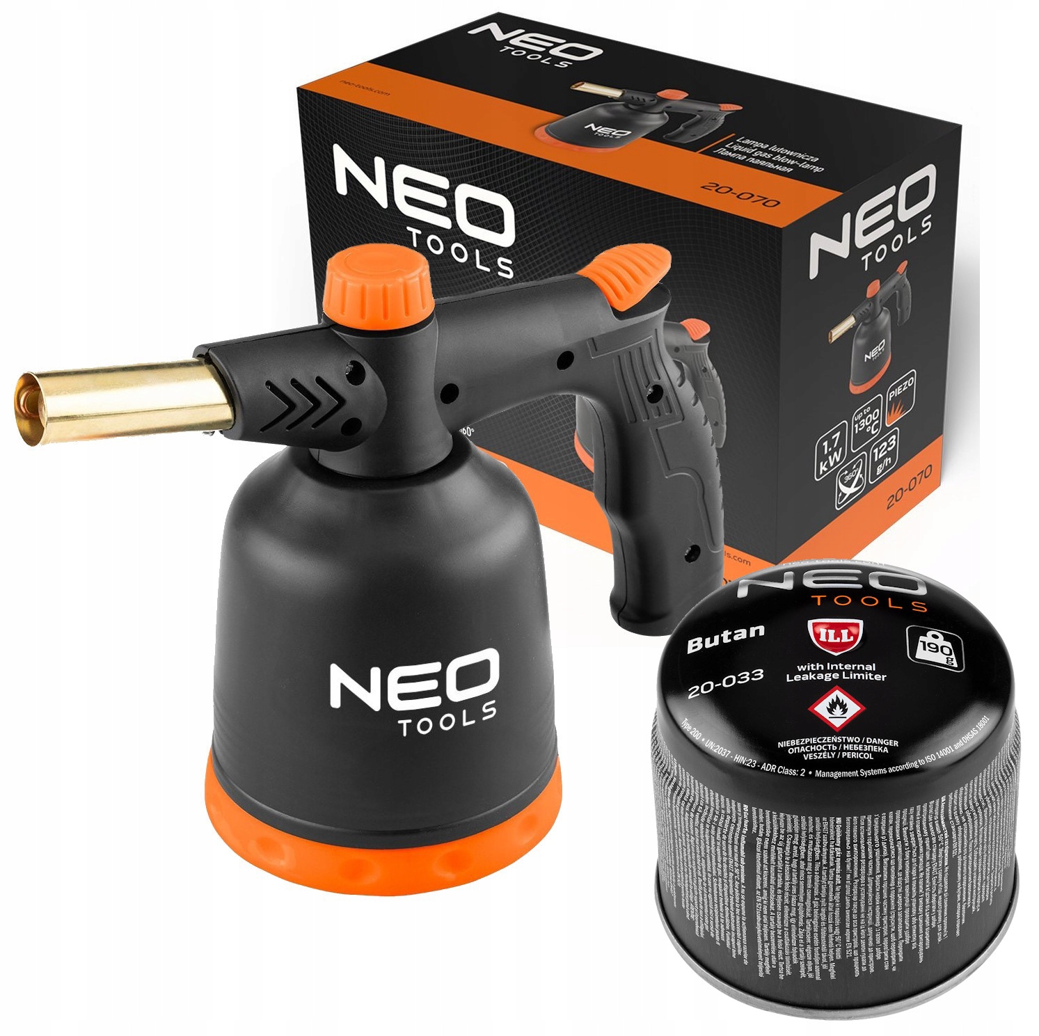 Plynová lampa pájecí hořák Piezo 360 plynová náplň 190 g Neo