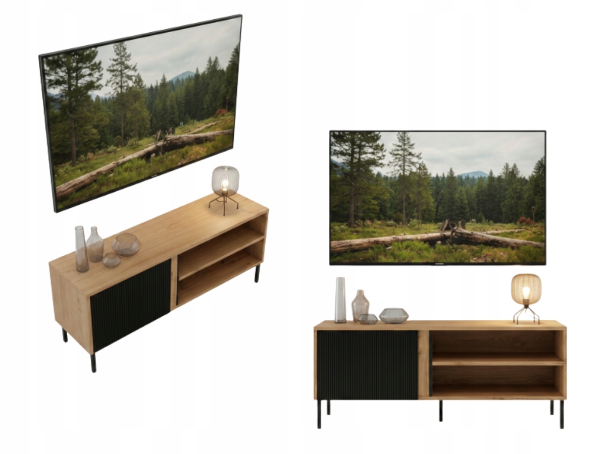 Rtv komoda Lars JM07 120x50 cm Vysoké nohy Lamele Černá Dub věčný