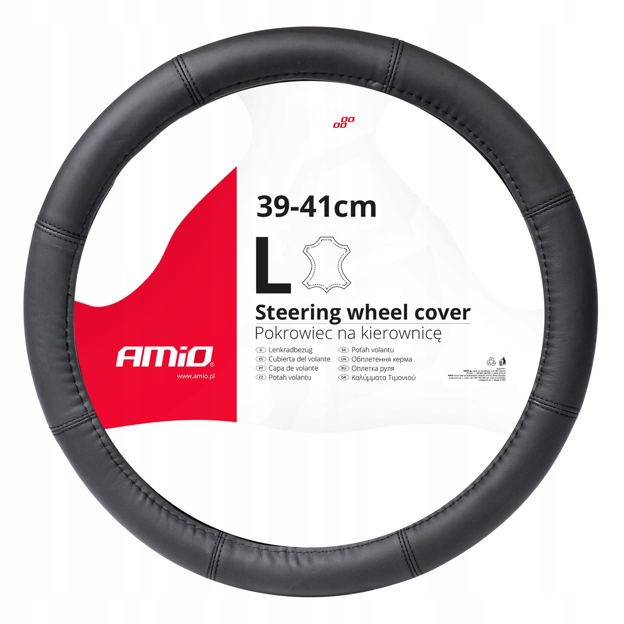 Pokrowiec skórzany nakładka na kierownicę samochodową L 39-41cm AMIO-03547