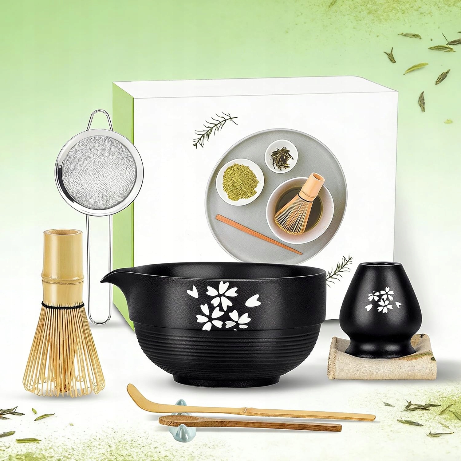 Tradiční sada pro obřady Matcha – 8 prvků, keramika s výlevkou