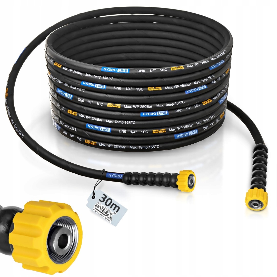 Hadice 30 m pro myčku Karcher Hd Hds Kranzle M22 DN6 Max 250 Bar 155°C Závit Inox
