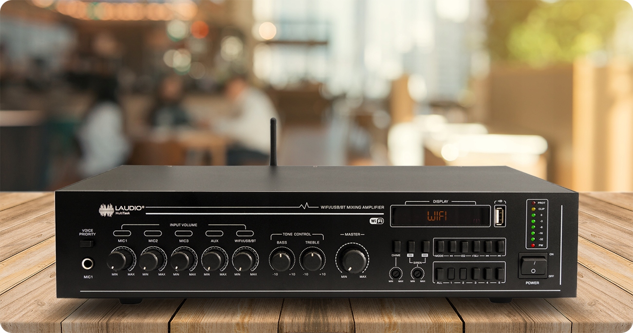 Wzmacniacz strefowy 100V LAUDIO MultiTask 240W WiFi 5-stref Komunikacja Bluetooth Wi-Fi
