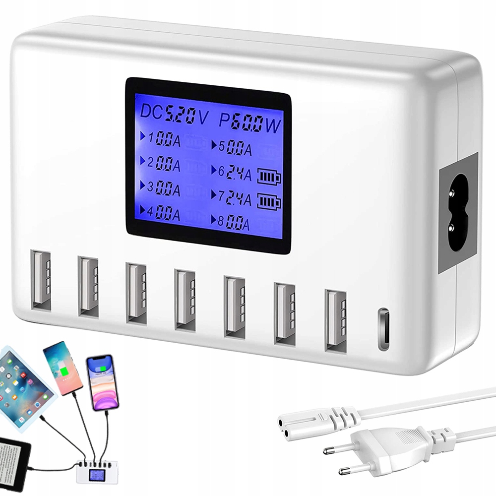 Rychlá Síťová Nabíječka Usb x8 Univerzální 60W