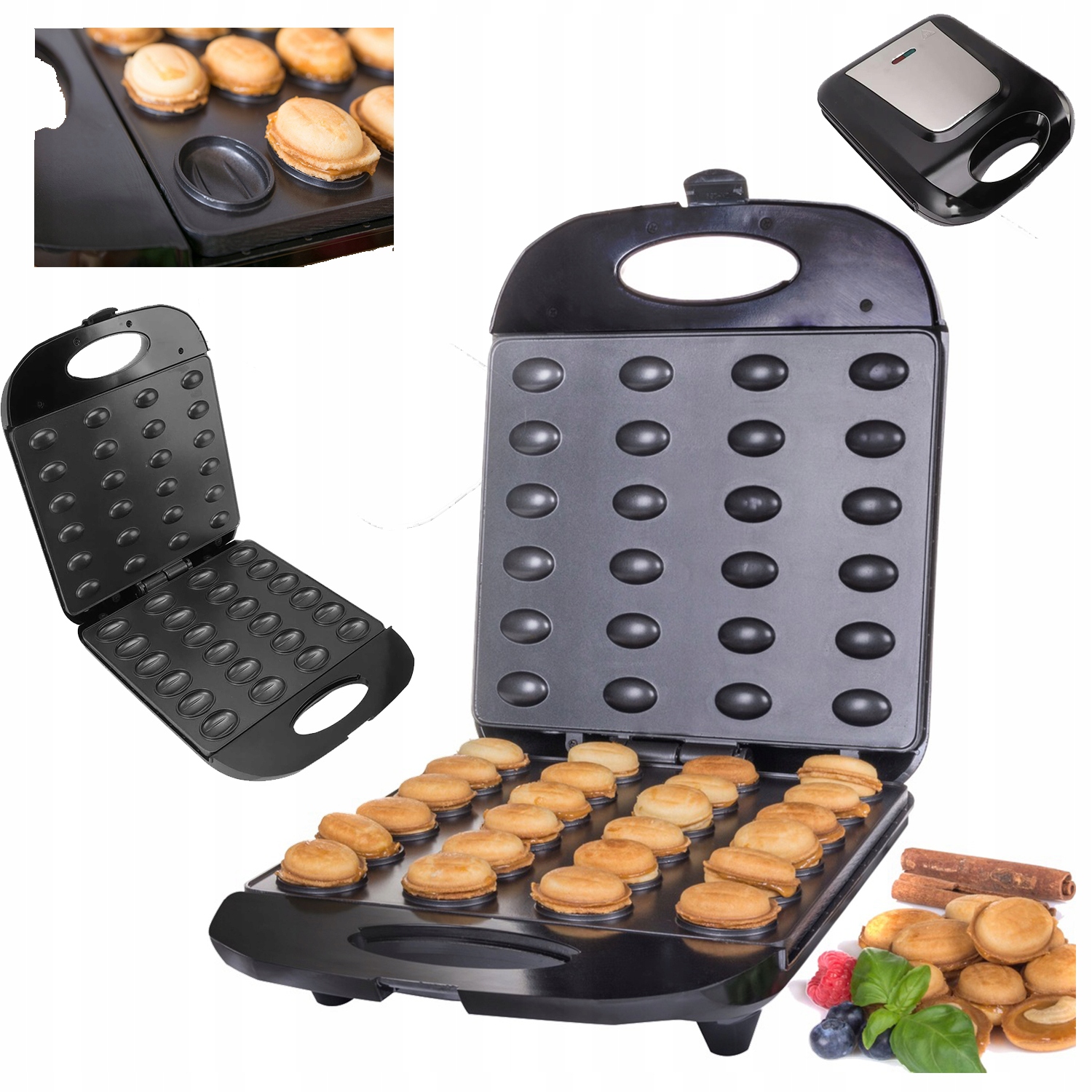 Opiekacz Elektryczny do Orzeszków Ciastek Duży 24szt Powłoka NonStick Mocny