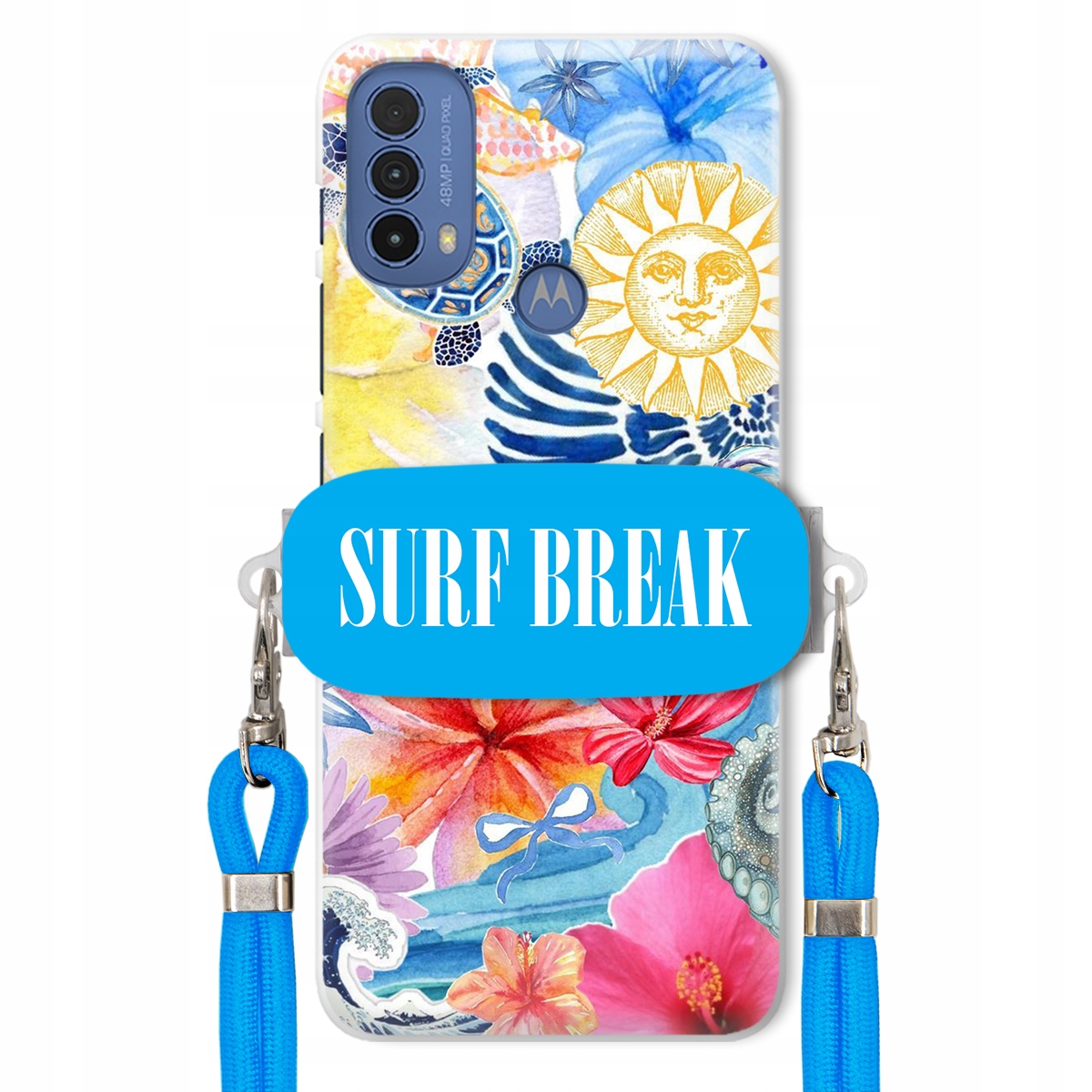 Puzdro pre Motorola E30 Modré Crossbody vodítko držiak Surf Break Lata