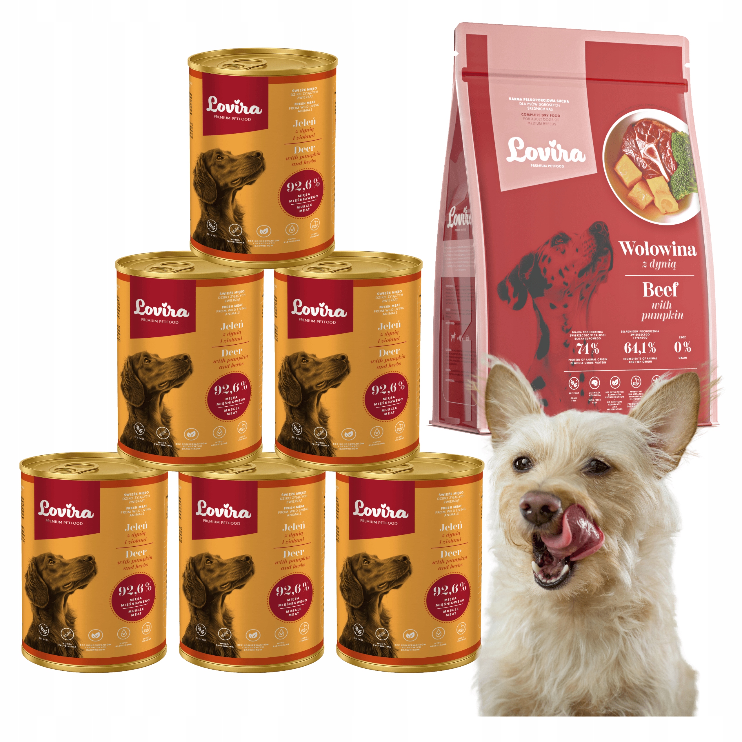 Levně Krmivo Suché Hovězí Maso+ 6x Krmivo Vlhké Jelen 92,6% bezobilné Vitamíny