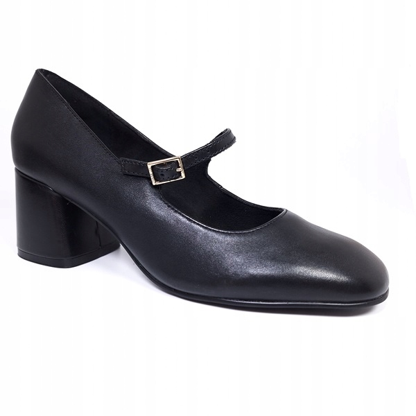 Kožené černé lodičky Mary Jane na podpatku Marco Tozzi 2-22449 vel 37