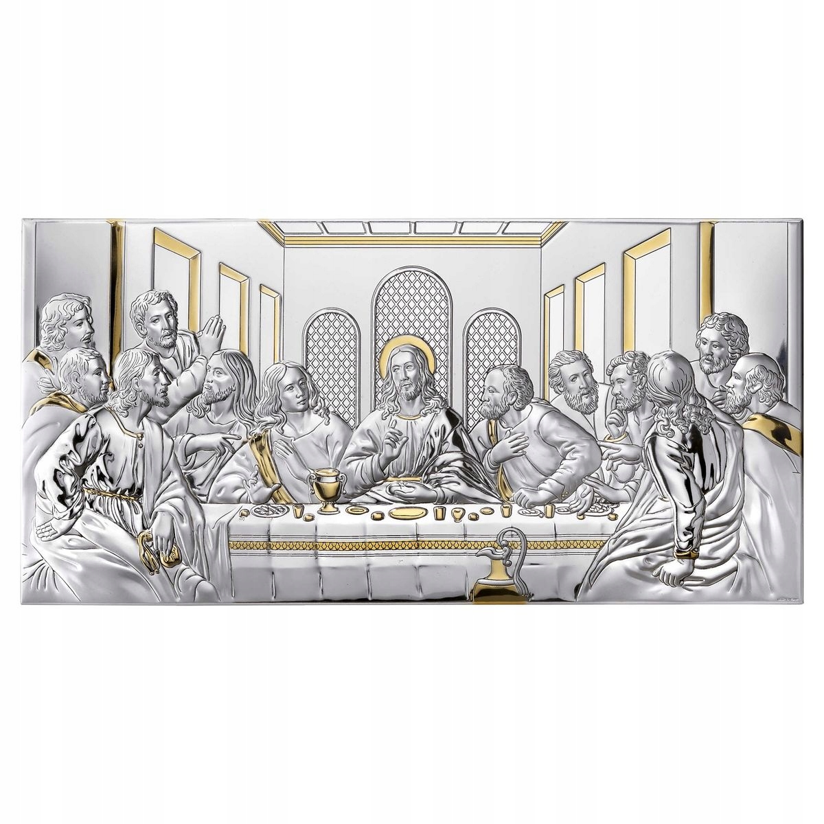 Ostatnia wieczerza obraz nowoczesny srebrny 26x15 cm