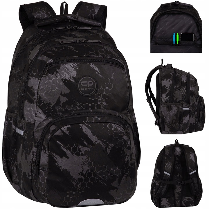 Plecak Szkolny Młodzieżowy Czarny Duży Na Laptopa 3D Coolpack Cp Trace Gray