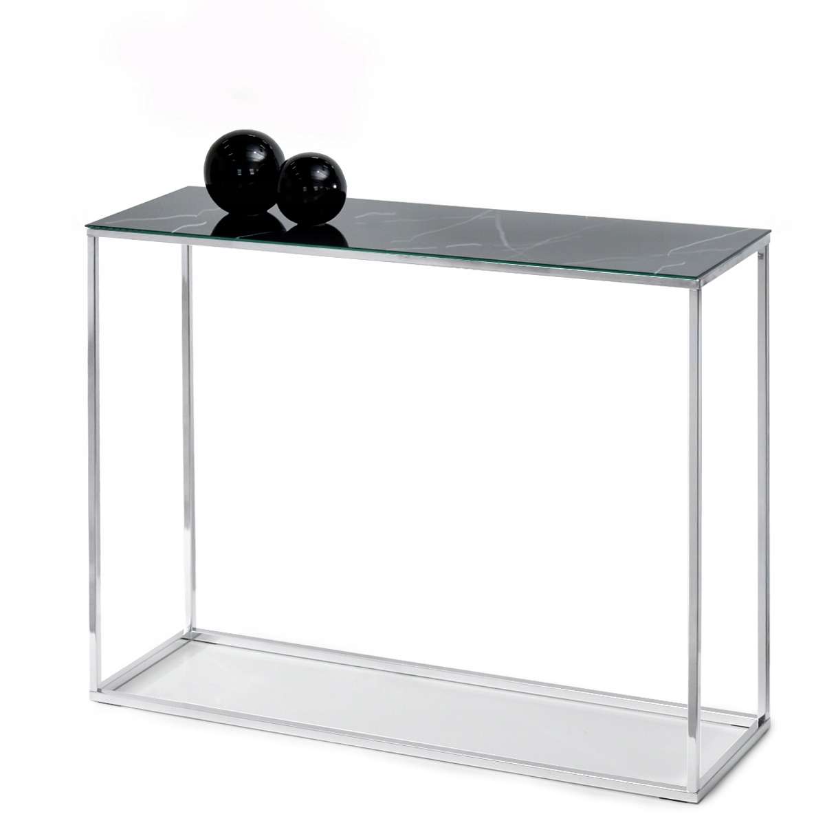 NOWOCZESNA KONSOLA BALI CHROM POŁYSK Z BLATEM CZARNY MARMUR STYL GLAMOUR