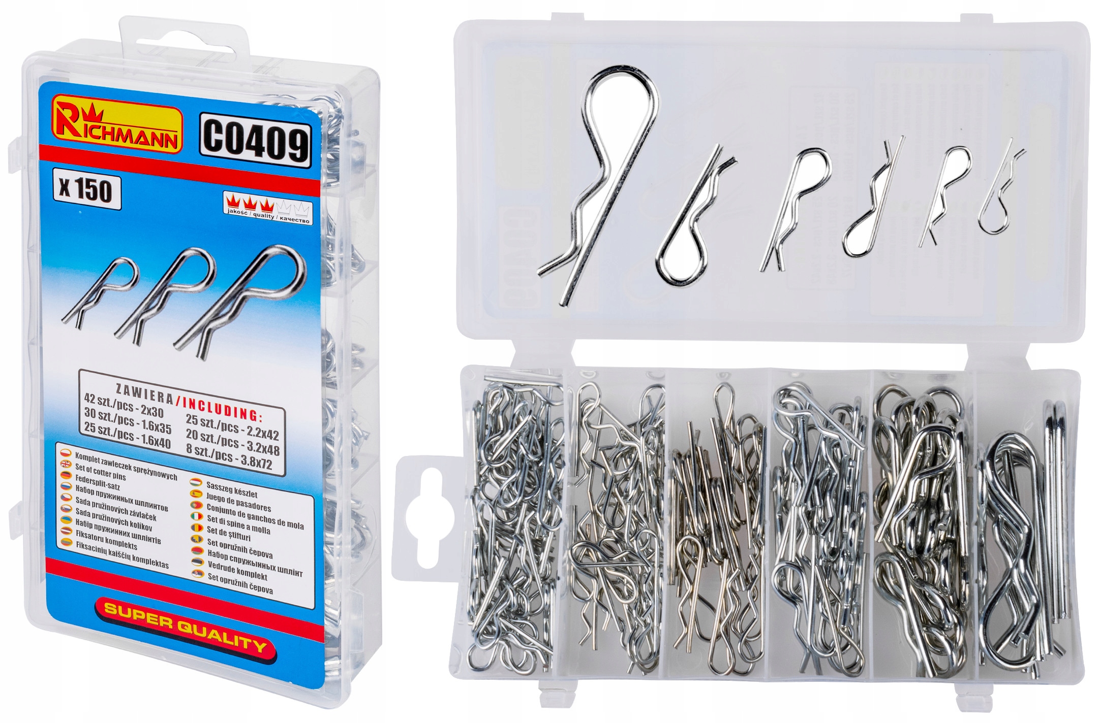 

Komplet Zawleczki Zawleczek Sprężynowych 150 Szt