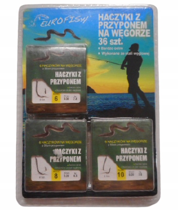 Haczyki z przyponem na węgorze 36 szt r.6 , 8 , 10