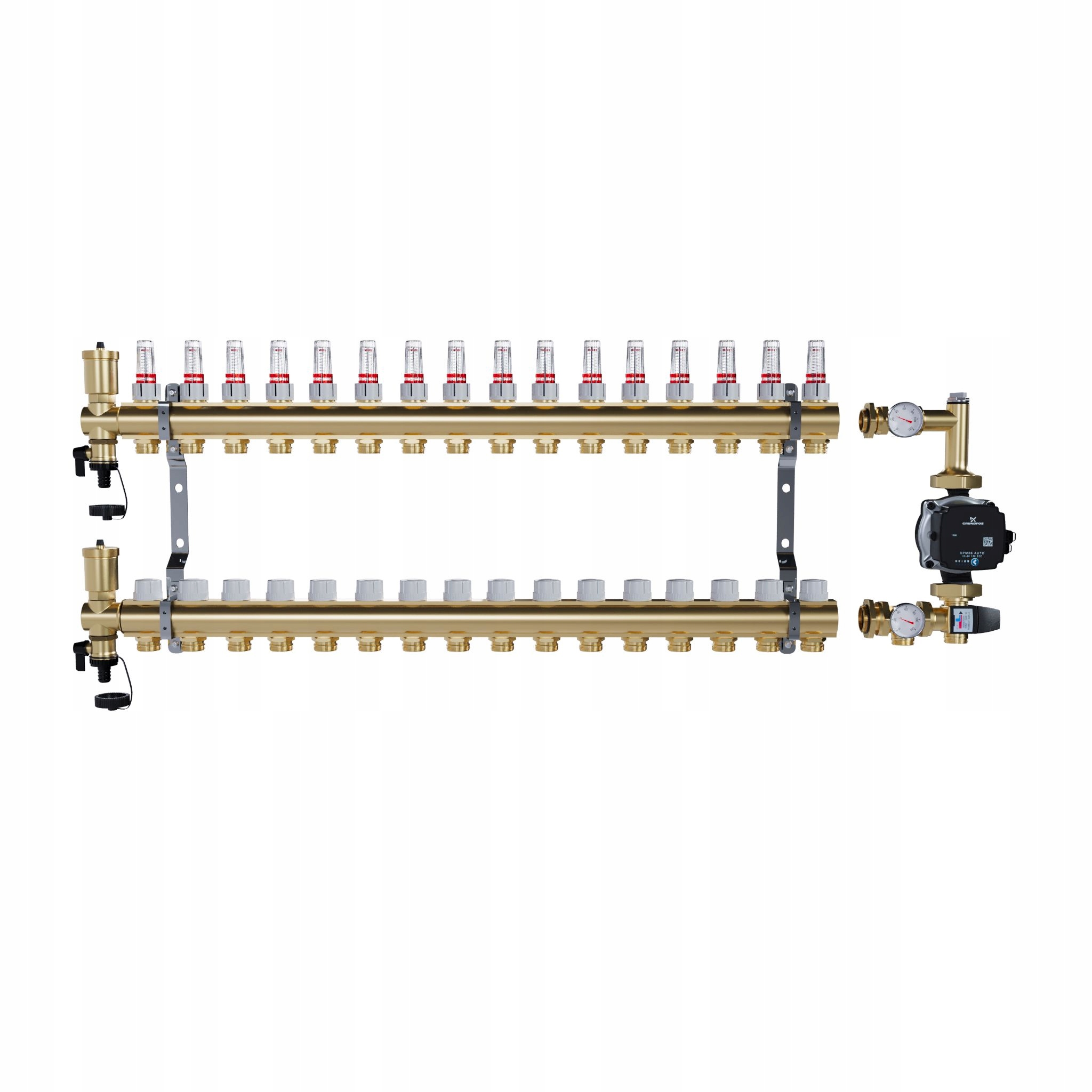 Rozdělovač pro podlahu 16 sekcí mosazný pro vytápění Pompa Grundfos