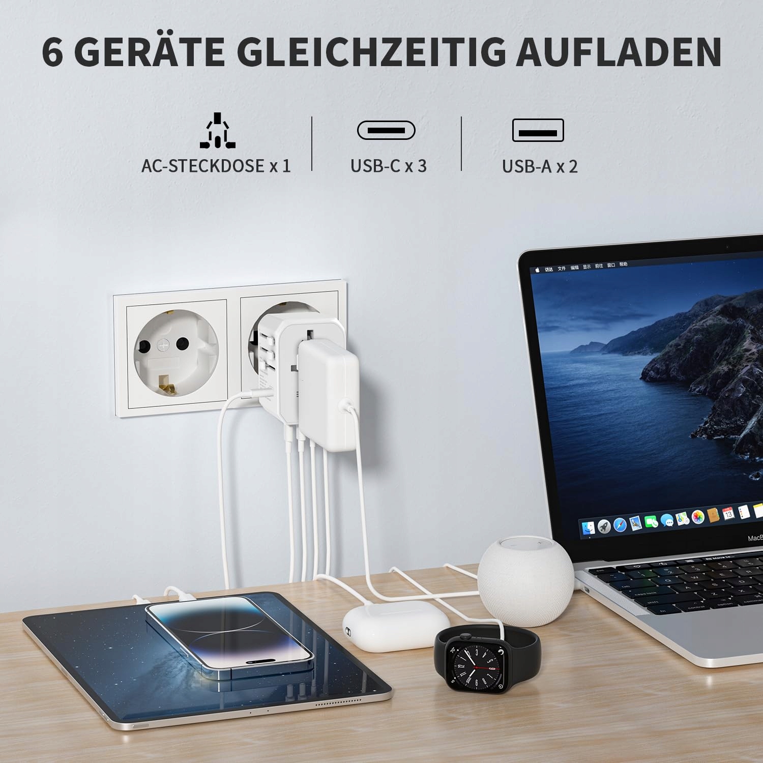 EPICKA Adapter Podróżny Uniwersalny 30W 3 USB-C 2 USB-A Biały — miniatura 2