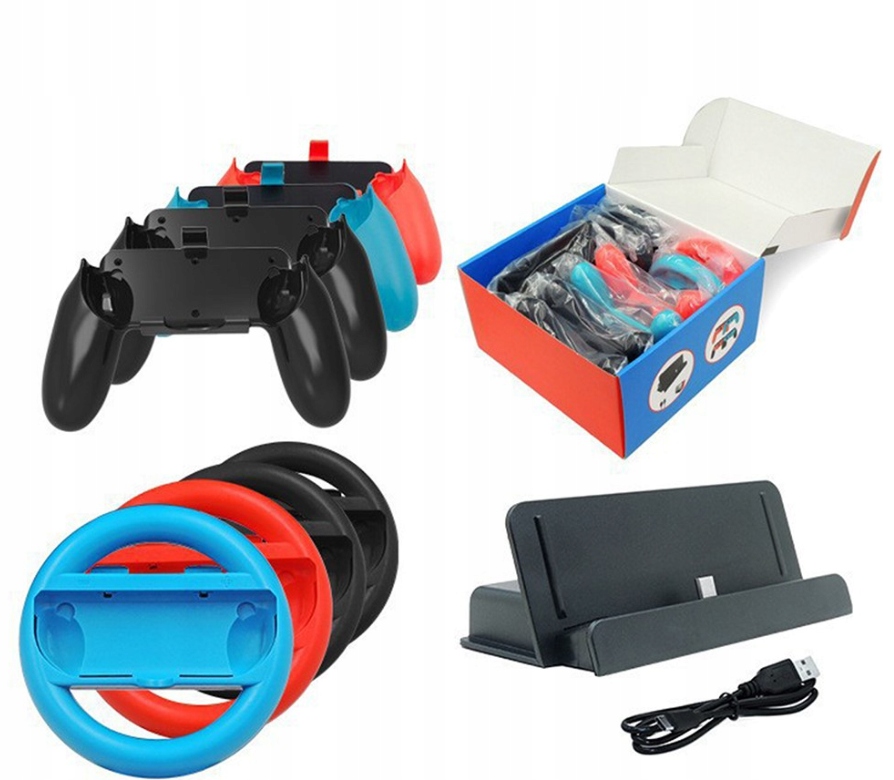 IPLAY 10w1 Zestaw Akcesoriów Do Nintendo Switch- Kierownice,Stacja Ładująca