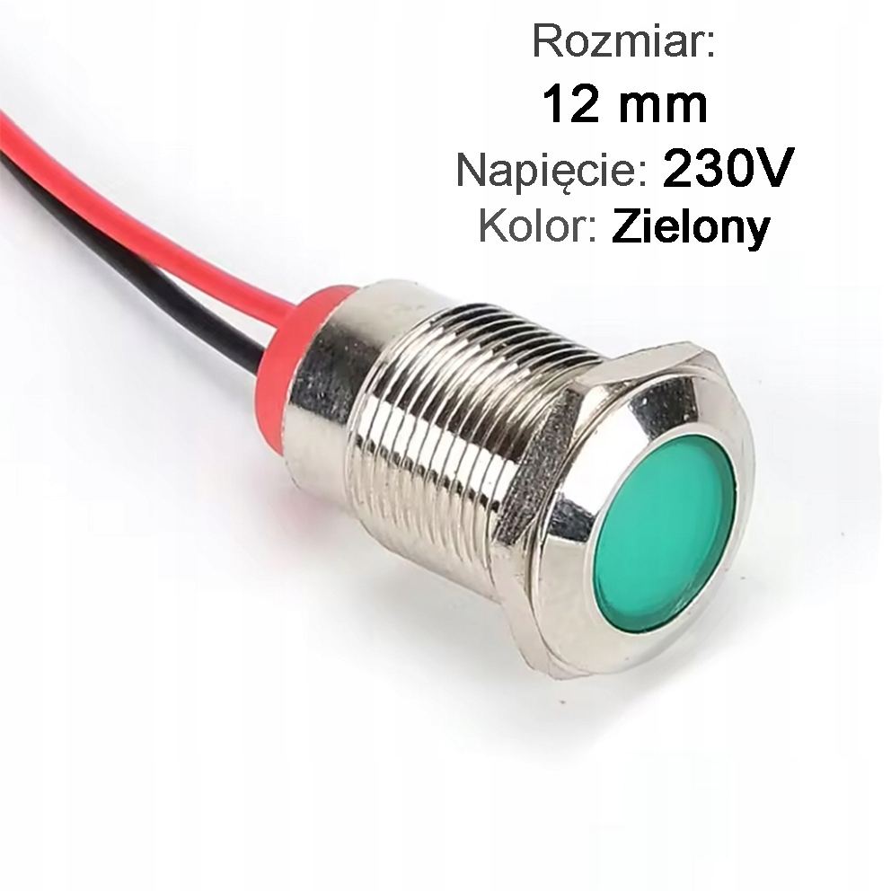 Lampka kontrolna deski rozdzielczej sygnalizacyjna Led 12mm 230V Zielony